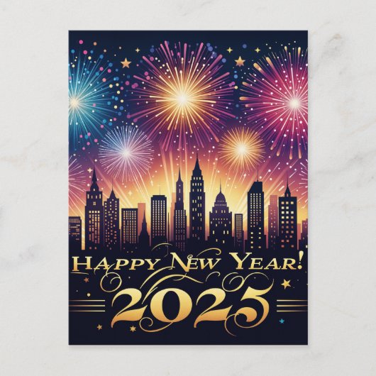 Nieuwjaar 2025 Vuurwerkviering postkaart (Voorkant)