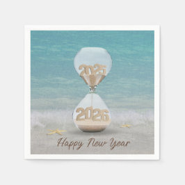 Nieuwjaar 2025 zandloper met zeesterren servet