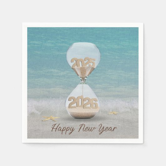 Nieuwjaar 2025 zandloper met zeesterren servet (Voorkant)
