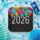 Nieuwjaar 2026 ballonnen papieren bordje (Feest)