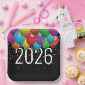 Nieuwjaar 2026 ballonnen papieren bordje (Feest)