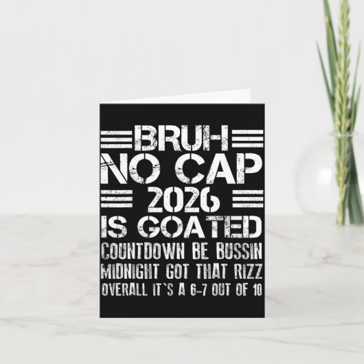 Nieuwjaar 2026 Bruh No Cap Countdown Bussin Grappi Kaart (Voorkant)