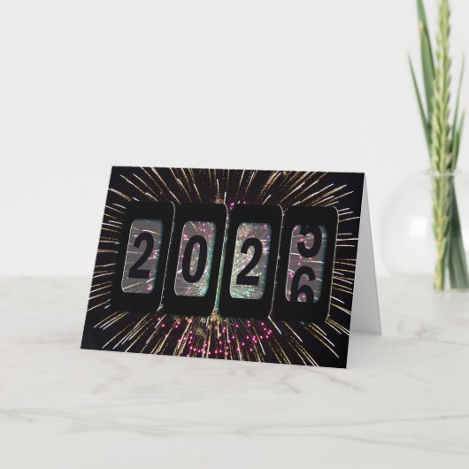Nieuwjaar 2026 Odometer en vuurwerk Feestdagen Kaart (Voorkant)