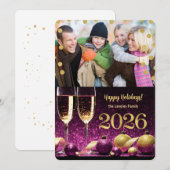 Nieuwjaar 2026 Paarse en gouden Champagne Foto Feestdagenkaart (Voorkant / Achterkant)