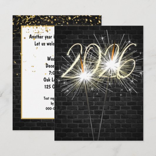 Nieuwjaar 2026 Party Sparklers Kaart (Voorkant / Achterkant)