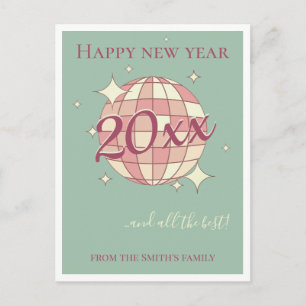 Nieuwjaar 2026 pastel turquoise retro wenskaart briefkaart