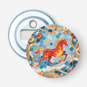 Nieuwjaar 2026 Red Fiery Horse Kerstpatroon Button Flesopener