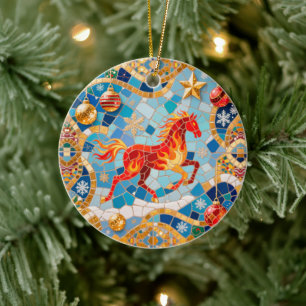 Nieuwjaar 2026 Red Fiery Horse Kerstpatroon Keramisch Ornament