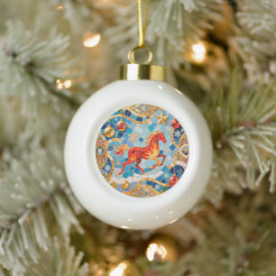 Nieuwjaar 2026 Red Fiery Horse Kerstpatroon Keramische Bal Ornament