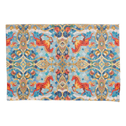 Nieuwjaar 2026 Red Fiery Horse Kerstpatroon Kussensloop (Voorkant)