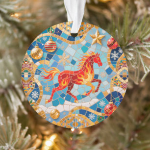 Nieuwjaar 2026 Red Fiery Horse Kerstpatroon Ornament