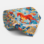 Nieuwjaar 2026 Red Fiery Horse Kerstpatroon Stropdas (Opgerold)