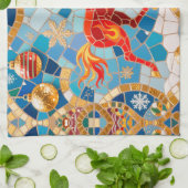 Nieuwjaar 2026 Red Fiery Horse Kerstpatroon Theedoek (Gevouwen)