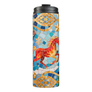 Nieuwjaar 2026 Red Fiery Horse Kerstpatroon Thermosbeker
