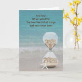 Nieuwjaar 2026 Sand Timer op het strand Kaart (Gele Bloem)