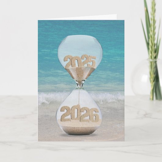 Nieuwjaar 2026 Sand Timer op het strand Kaart (Voorkant)