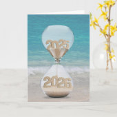 Nieuwjaar 2026 Sand Timer op het strand Kaart (Gele Bloem)