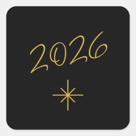 Nieuwjaar 2026 Simple Snowflake Gold Black Vierkante Sticker