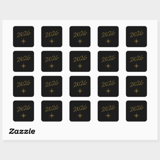 Nieuwjaar 2026 Simple Snowflake Gold Black Vierkante Sticker (Vel)