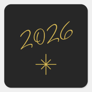 Nieuwjaar 2026 Simple Snowflake Gold Black Vierkante Sticker