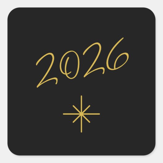 Nieuwjaar 2026 Simple Snowflake Gold Black Vierkante Sticker (Voorkant)