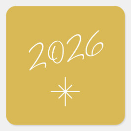 Nieuwjaar 2026 Simple Snowflake Gold Vierkante Sticker