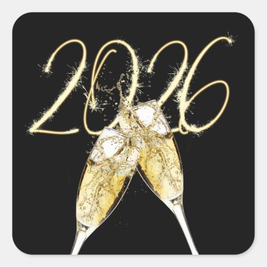 Nieuwjaar 2026 Sparklers en Champagne Toast Vierkante Sticker (Voorkant)