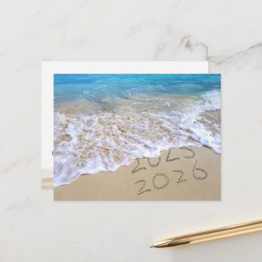 Nieuwjaar 2026 Strand Bedankt van Bedrijf Briefkaart (Voorkant / Achterkant in situ)