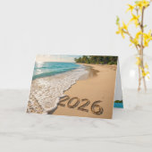Nieuwjaar 2026 Tropical Beach Kaart (Gele Bloem)