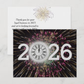 Nieuwjaar 2026 Vuurwerk en Maan Klok Briefkaart (Voorkant / Achterkant)