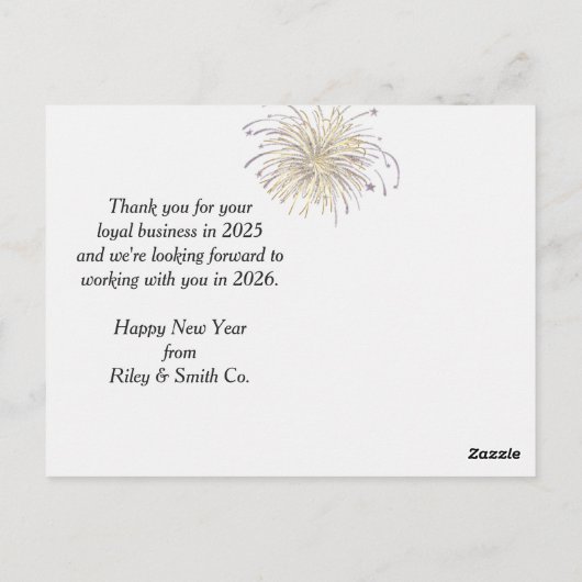 Nieuwjaar 2026 Vuurwerk en Maan Klok Briefkaart (Achterkant)