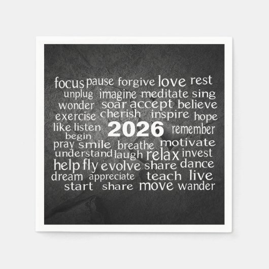 Nieuwjaar 2026 Word Cloud op Black Rock Servet (Voorkant)