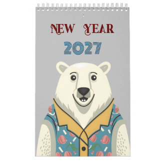 Nieuwjaar 2027 en grappige en gelukkige dieren kalender