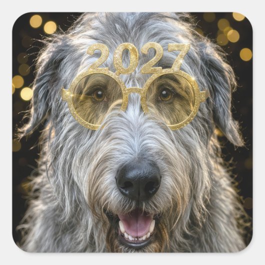 Nieuwjaar 2027 Ierse Wolfshond Vierkante Sticker (Voorkant)