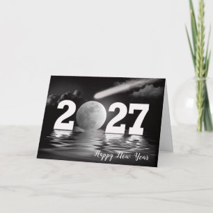 Nieuwjaar 2027 Maan en Komeet Kaart