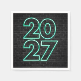 Nieuwjaar 2027 Neon op Baksteen Servet
