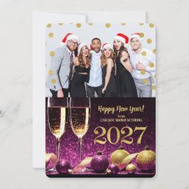 Nieuwjaar 2027 Paarse Gouden Champagne Zakelijke F Feestdagenkaart