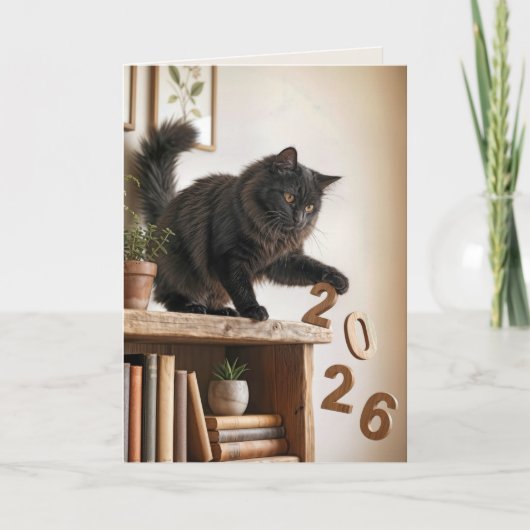 Nieuwjaar 2027 Speelse Kat Kaart (Voorkant)