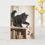 Nieuwjaar 2027 Speelse Kat Kaart (Gele Bloem)