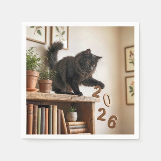 Nieuwjaar 2027 Speelse Kat Servet (Voorkant)