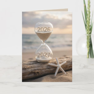 Nieuwjaar 2027 Strand Zandloper Kaart