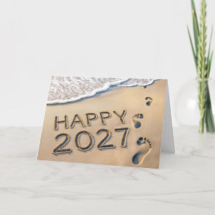 Nieuwjaar 2027 Strandvoetafdrukken Feestdagen Kaart