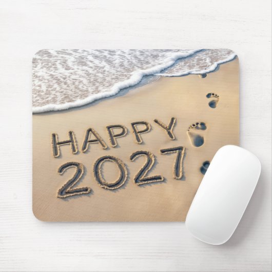 Nieuwjaar 2027 Strandvoetafdrukken Muismat (Met muis)