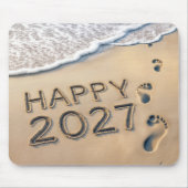 Nieuwjaar 2027 Strandvoetafdrukken Muismat (Voorkant)