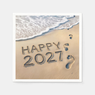 Nieuwjaar 2027 Strandvoetafdrukken Servet