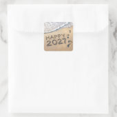 Nieuwjaar 2027 Strandvoetafdrukken Vierkante Sticker (Tas)