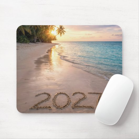 Nieuwjaar 2027 Tropisch Strand Muismat (Met muis)