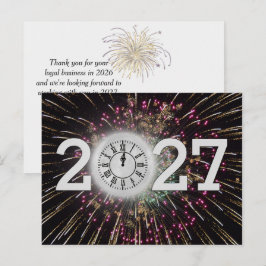 Nieuwjaar 2027 Vuurwerk en Maan Klok Briefkaart