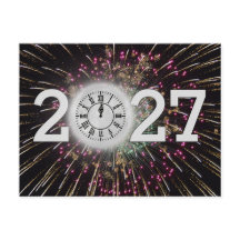 Nieuwjaar 2027 Vuurwerk en Maan Klok