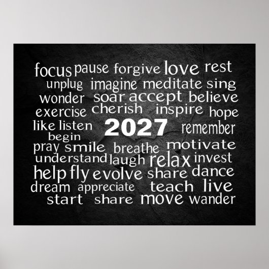 Nieuwjaar 2027 Woordwolk Op Zwarte Rots Poster (Voorkant)